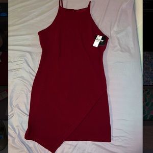 Wine Red Asymmetrical Mini Dress